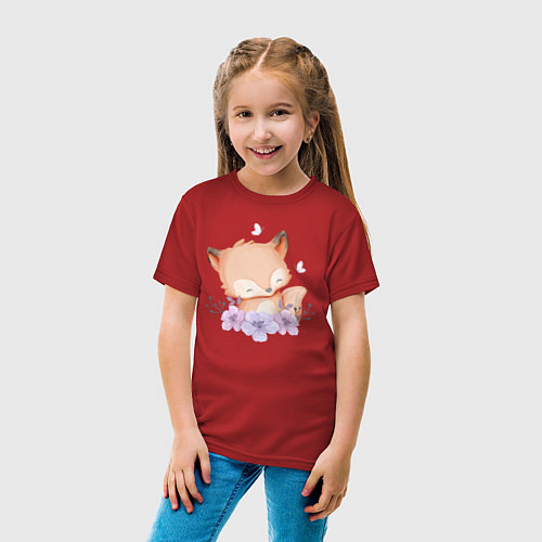 Детская футболка Милый Лисёнок С Цветками / Красный – фото 4