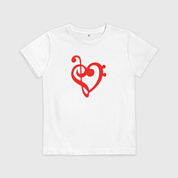 Детская футболка Сердце скрипичный и басовый ключи красное