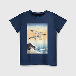 Футболка хлопковая детская Five Seagulls Above Turbulent Sea, цвет: тёмно-синий
