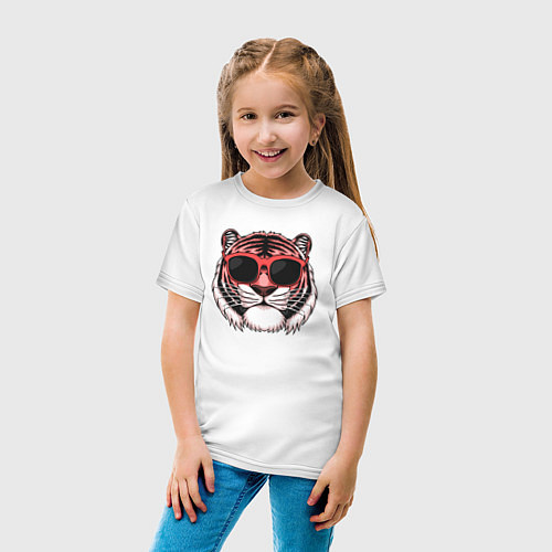 Детская футболка Модный тигр в очках / Белый – фото 4