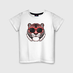 Футболка хлопковая детская Модный тигр в очках, цвет: белый