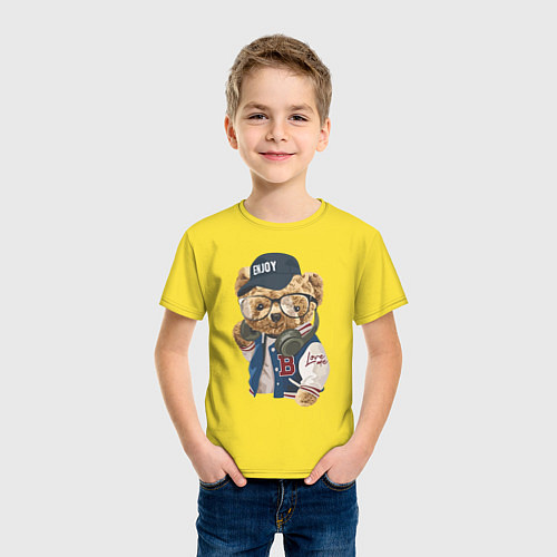 Детская футболка Прикольный мишутка Enjoy / Желтый – фото 3