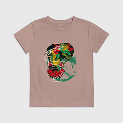 Футболка хлопковая детская Дракон в цветах, цвет: пыльно-розовый