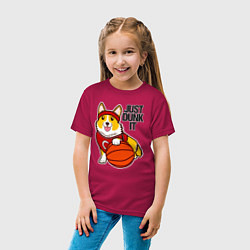 Футболка хлопковая детская JUST DUNK IT корги, цвет: маджента — фото 2