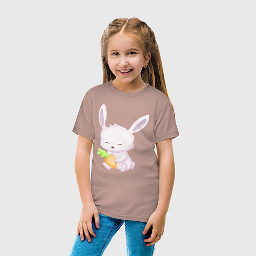 Детская футболка Милый Крольчонок С Морковкой / Пыльно-розовый – фото 4