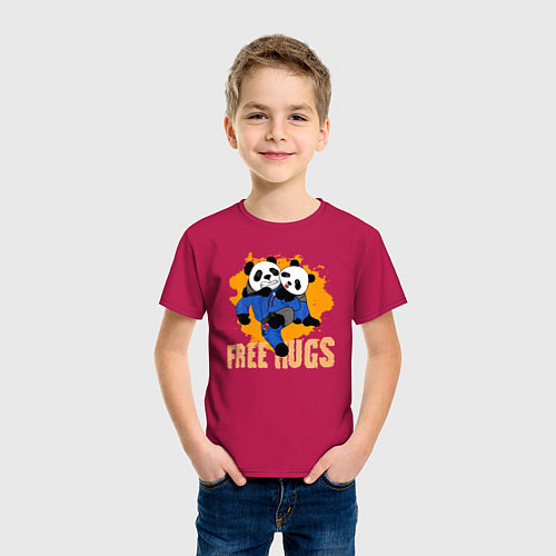 Детская футболка Бесплатные объятия борьба панд / Маджента – фото 3