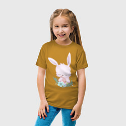 Футболка хлопковая детская Милый Крольчонок С Морковкой И Цветами, цвет: горчичный — фото 2