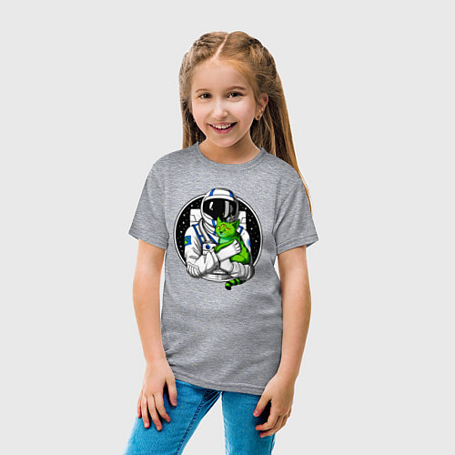 Детская футболка Космонавт с инопланетным котом / Меланж – фото 4