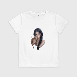 Футболка хлопковая детская ДЕВОЧКА С КОТЕНКОМ GIRL WITH A KITTEN, цвет: белый
