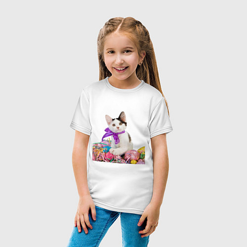 Детская футболка КОТЕНОК С БАНТИКОМ KITTEN WITH A BOW / Белый – фото 4