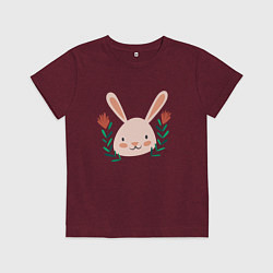 Футболка хлопковая детская Зайчик в розах, цвет: меланж-бордовый