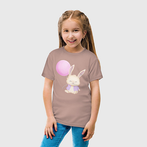 Детская футболка Милый Крольчонок С Воздушным Шариком / Пыльно-розовый – фото 4