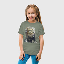 Футболка хлопковая детская Кот - пилот The pilot Cat, цвет: авокадо — фото 2
