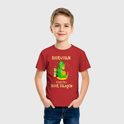 Футболка хлопковая детская Книжный червь Нет, я книжный дракон, цвет: красный — фото 2