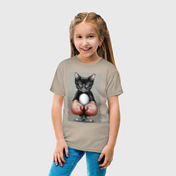 Футболка хлопковая детская Крутой котяра в боксёрских перчатках Cool cat in b, цвет: миндальный — фото 2