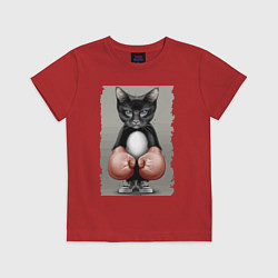 Футболка хлопковая детская Крутой котяра в боксёрских перчатках Cool cat in b, цвет: красный