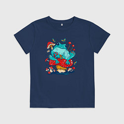 Футболка хлопковая детская Лягушка в мухоморах, цвет: тёмно-синий