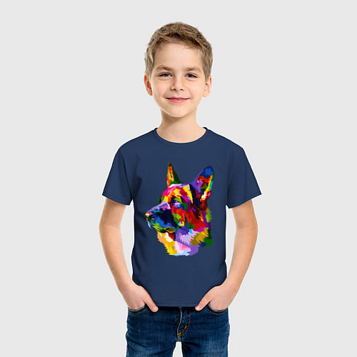Детская футболка Немецкие овчарки красочная голова / Тёмно-синий – фото 3