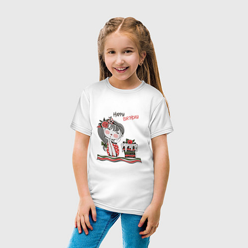 Детская футболка ДЕВОЧКА С ТОРТОМ / Белый – фото 4