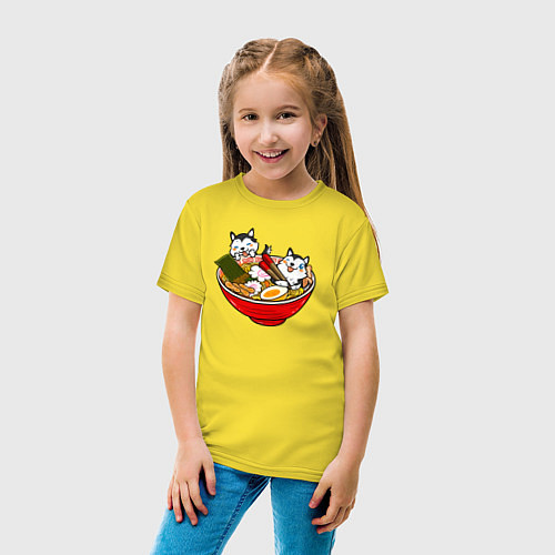 Детская футболка Хаски кушают лапшу / Желтый – фото 4