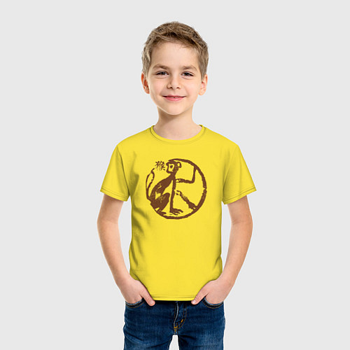 Детская футболка Зодиакальная обезьяна - наскальный рисунок / Желтый – фото 3