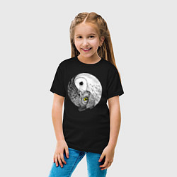 Футболка хлопковая детская Инь Янь по совиному, цвет: черный — фото 2