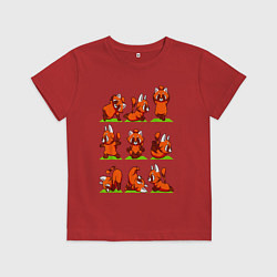 Футболка хлопковая детская Йога красной панды, цвет: красный