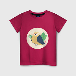 Футболка хлопковая детская Птичка и ягоды, цвет: маджента