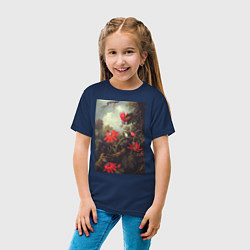 Футболка хлопковая детская Hummingbird and Passionflowers Колибри на ветке, цвет: тёмно-синий — фото 2
