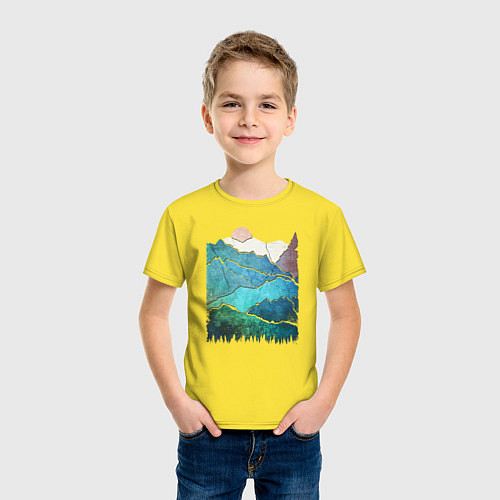 Детская футболка Большие горы и маленький медведь / Желтый – фото 3