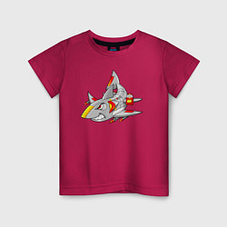 Футболка хлопковая детская Акула кибер - самолет, цвет: маджента