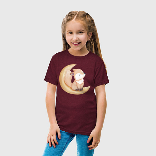 Детская футболка Милый Лисёнок Сидит На Месяце и Нежится / Меланж-бордовый – фото 4