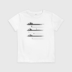 Футболка хлопковая детская Горы, тени и медведь, цвет: белый