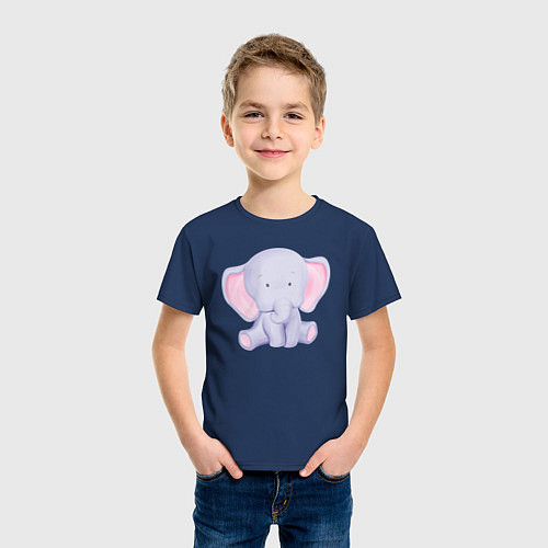 Детская футболка Милый Слонёнок В Предкушении / Тёмно-синий – фото 3