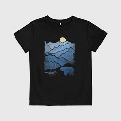 Футболка хлопковая детская Животные в горах, цвет: черный