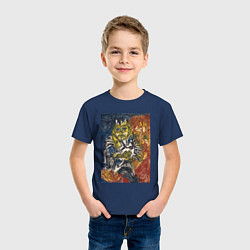 Футболка хлопковая детская Woman with a Child and a Cat Абстракция, цвет: тёмно-синий — фото 2