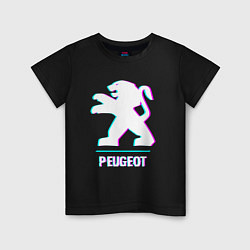 Футболка хлопковая детская Значок Peugeot в стиле Glitch, цвет: черный