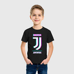 Футболка хлопковая детская Juventus FC в стиле Glitch, цвет: черный — фото 2