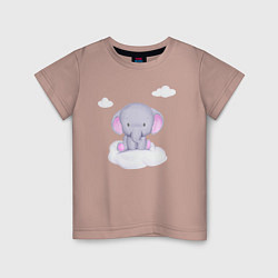Футболка хлопковая детская Милый Слонёнок Сидит На Облачке Среди Облаков, цвет: пыльно-розовый