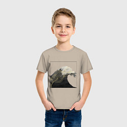 Футболка хлопковая детская Большая Волна Хокусай Узор, цвет: миндальный — фото 2