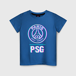 Футболка хлопковая детская PSG FC в стиле Glitch, цвет: синий