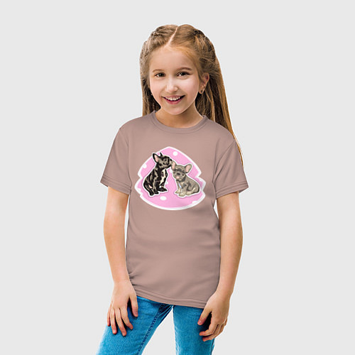 Детская футболка Французкий Бульдог Собаки / Пыльно-розовый – фото 4