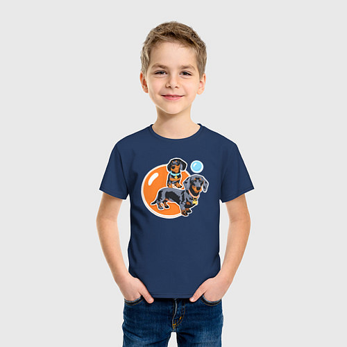 Детская футболка Такса Собаки / Тёмно-синий – фото 3