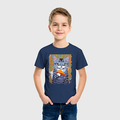 Детская футболка Котяра, сыр и мышонок / Тёмно-синий – фото 3