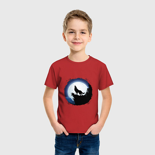 Детская футболка Песня волка луне / Красный – фото 3