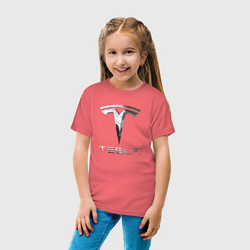 Детская футболка Tesla Logo Тесла Логотип / Коралловый – фото 4