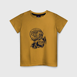 Футболка хлопковая детская Котик - Космонавт, цвет: горчичный