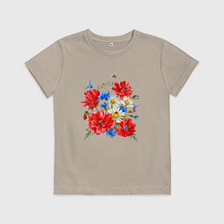 Детская футболка Летний букет мак василек ромашка цветы лето