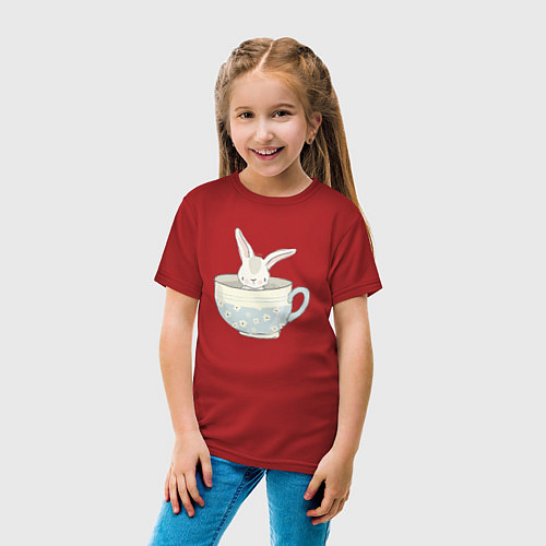 Детская футболка Кролик в чашке / Красный – фото 4
