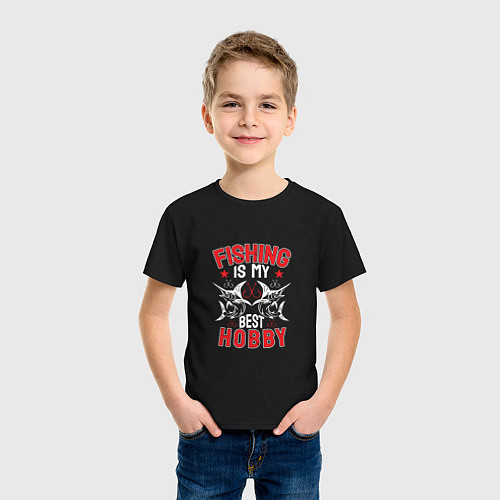 Детская футболка Рыбное хобби / Черный – фото 3